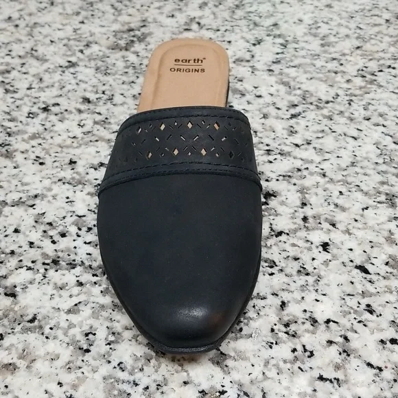 EARTH ORGINS NUBUCK LEATHER SLIDES/MULES, BLK W10 - Picture 5 of 5
